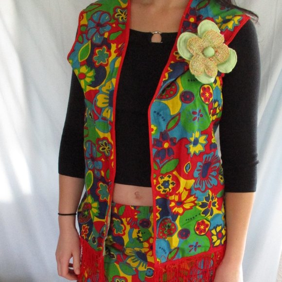 Vintage 1970s style HIPPIE FLOWER Costume Cosplay Disguise Halloween COLORFUL - Picture 1 of 9